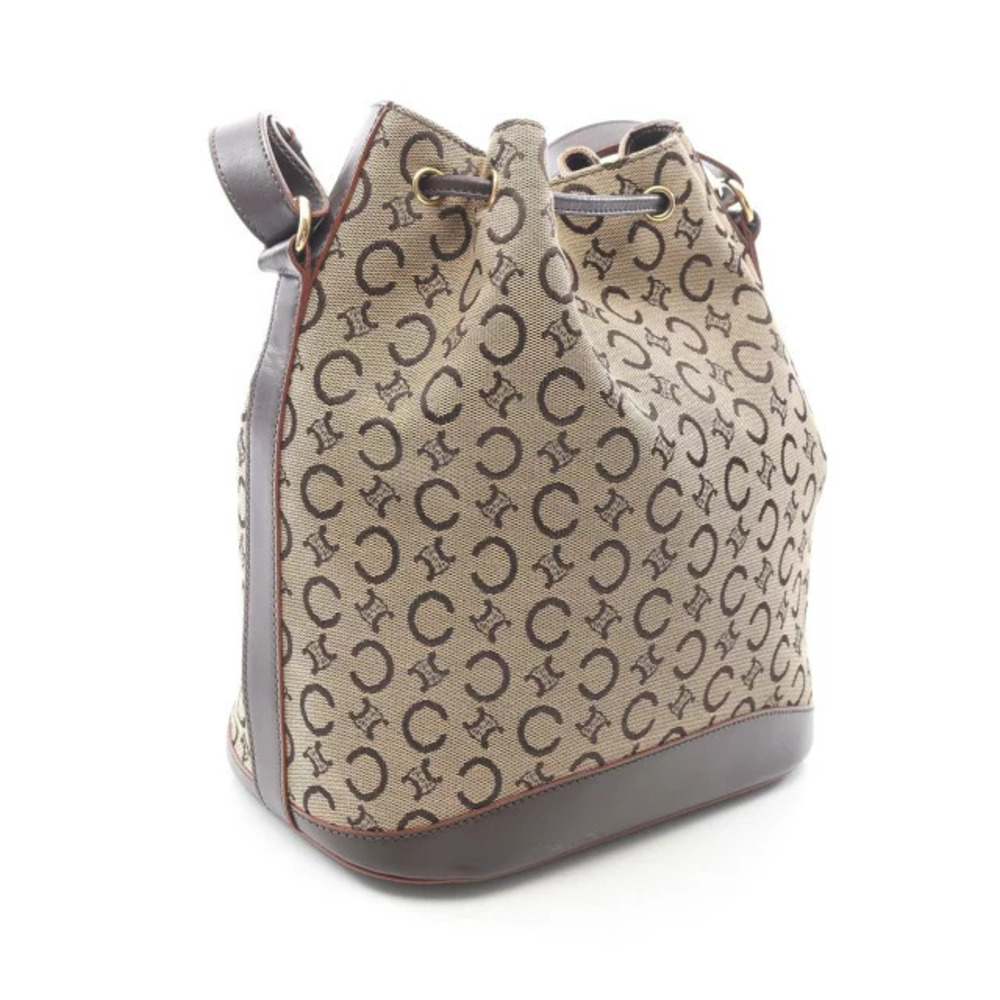 Celine C Shoulder Bag Cream Leather Beige Brown Macadam Canvas Tan Brown